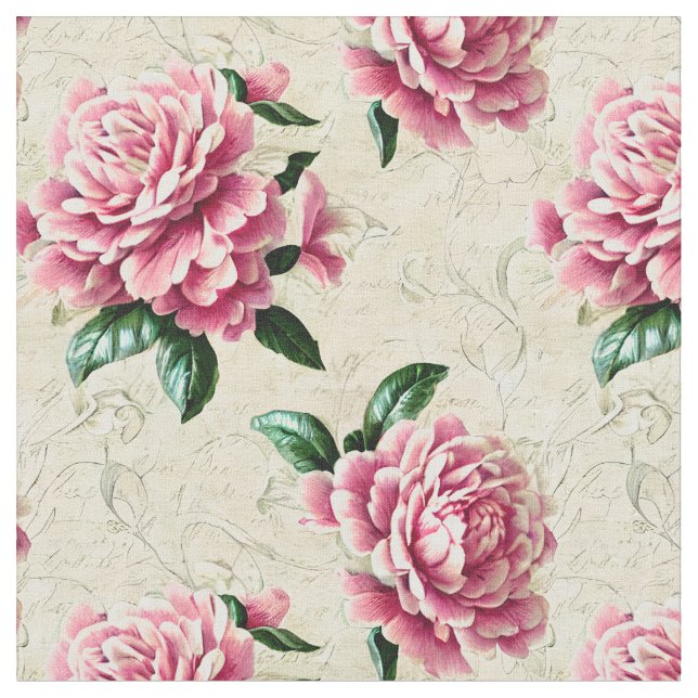 Shabby Chic Pink Gardenias Fabric (Close Up)