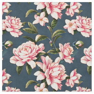 Shabby Chic - Pink Gardenias on a dark background Fabric