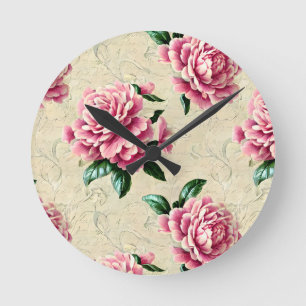 Shabby Chic Pink Gardenias Round Clock