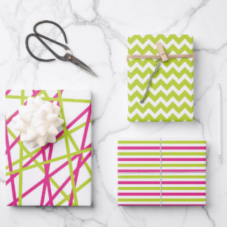 Shabby Chic Pink & Green Matching Patterns Wrapping Paper Sheet
