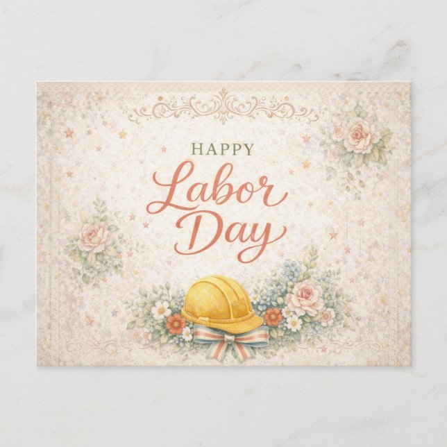 Shabby Chic Pink Happy Labor Day Holiday Postcard (Front)