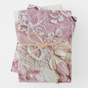 Shabby Chic Pink Lace  Wrapping Paper Sheet