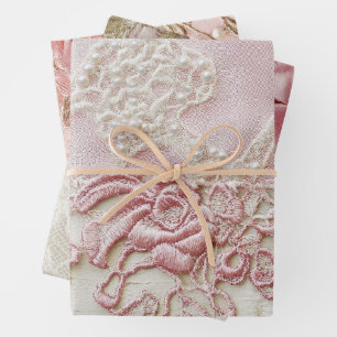 Shabby Chic Pink Lace  Wrapping Paper Sheet