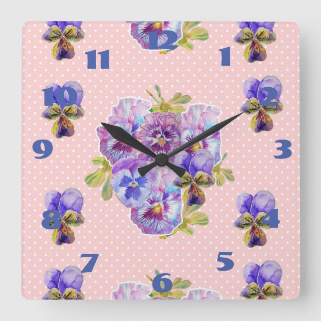 Shabby Chic Pink Pansies Pansy Floral Art Clock (Front)