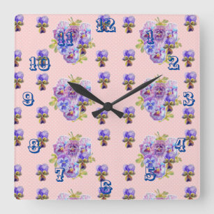 Shabby Chic Pink Pansies Pansy Floral Art Clock