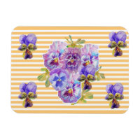 Shabby Chic Pink Pansy Floral Yellow Stripe Magnet