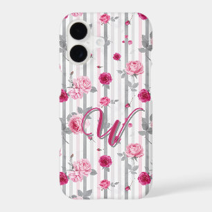 Shabby Chic Pink Rose Cute Floral Monogram