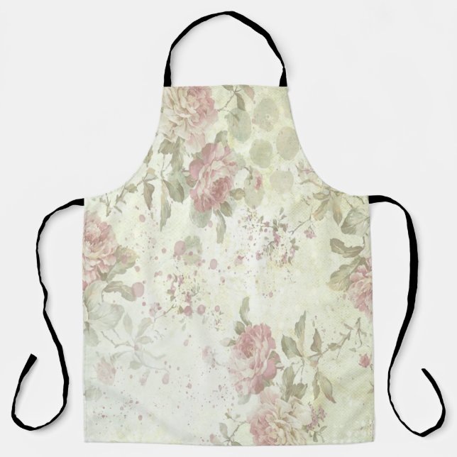 Shabby Chic Pink Rose Floral Apron (Front)