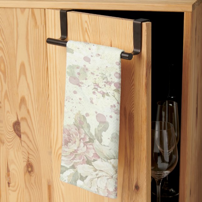 Shabby Chic Pink Rose Floral Kitchen Towel (Thirds Fold)