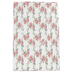 Shabby Chic Pink Rose Floral Medium Gift Bag