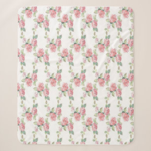 Shabby Chic Pink Rose Floral Sherpa Blanket