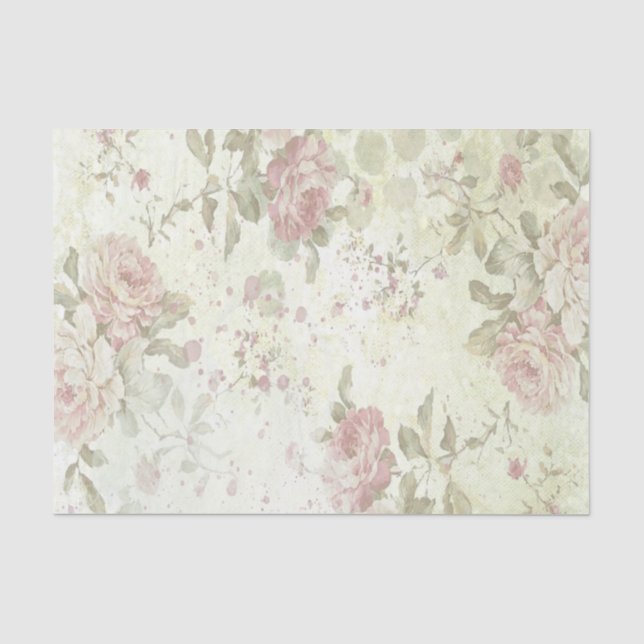Shabby Chic Pink Rose Floral Tissue Paper (Front)