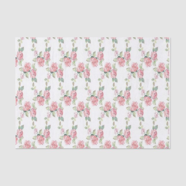 Shabby Chic Pink Rose Floral Tissue Paper (Front)