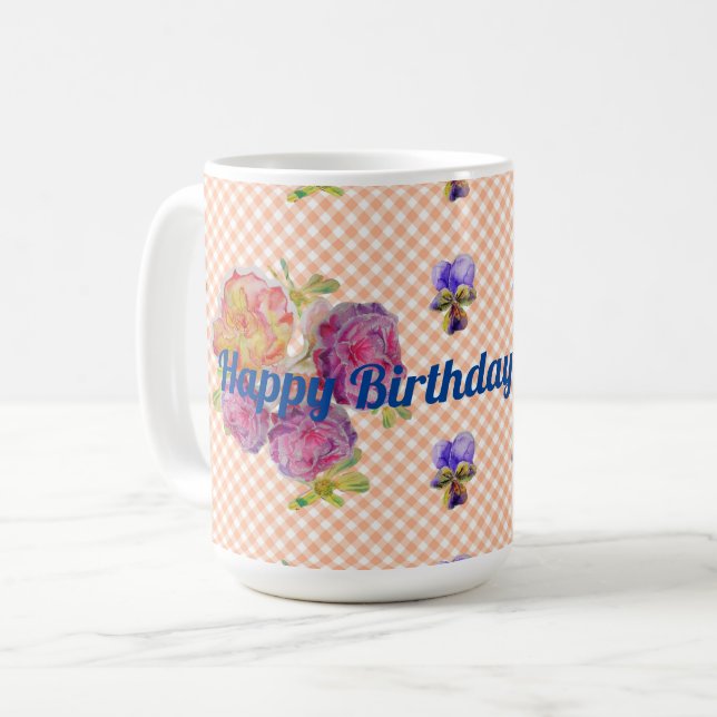 Shabby Chic Pink Rose Roses and Violets floral Mug (Front Left)