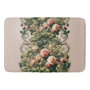 Shabby Chic Pink Rose Vines Floral Elegant Bath Mat