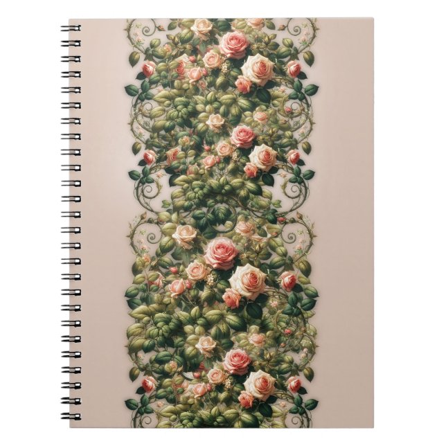 Shabby Chic Pink Rose Vines Floral Elegant Notebook (Front)