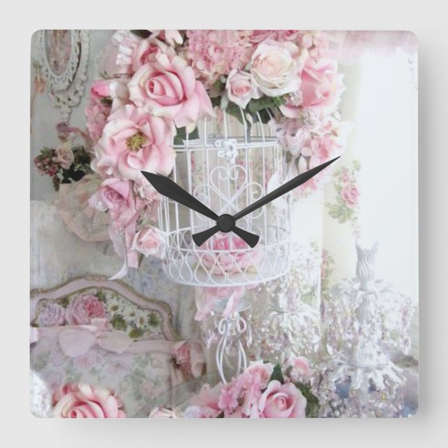 Shabby Chic Pink Rose Wall Clock (Front)