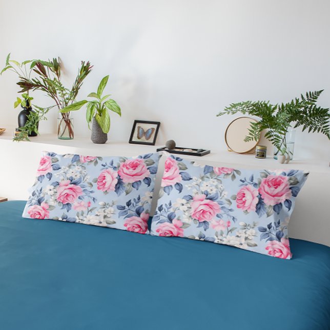 Shabby chic pink roses and white flowers pattern pillowcase (Creator Uploaded)