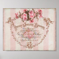 Shabby Chic Pink Roses Cupids French Script Poster
