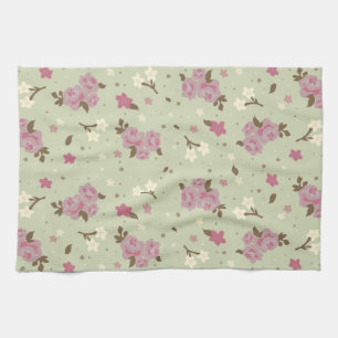 Shabby Chic Pink Roses Pattern Kitchen Towel