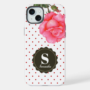 Shabby Chic Pink Roses Red White Polka Dots iPhone 15 Plus Case