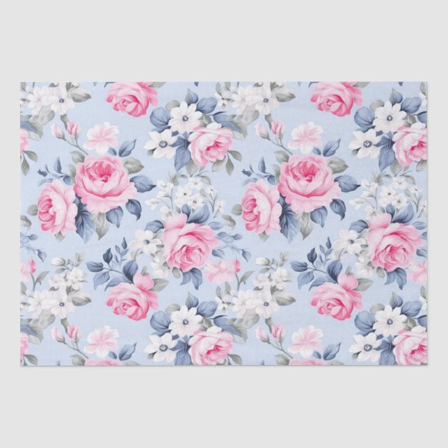 Shabby Chic Pink Roses Seamless Pattern Tissue Paper (Front)