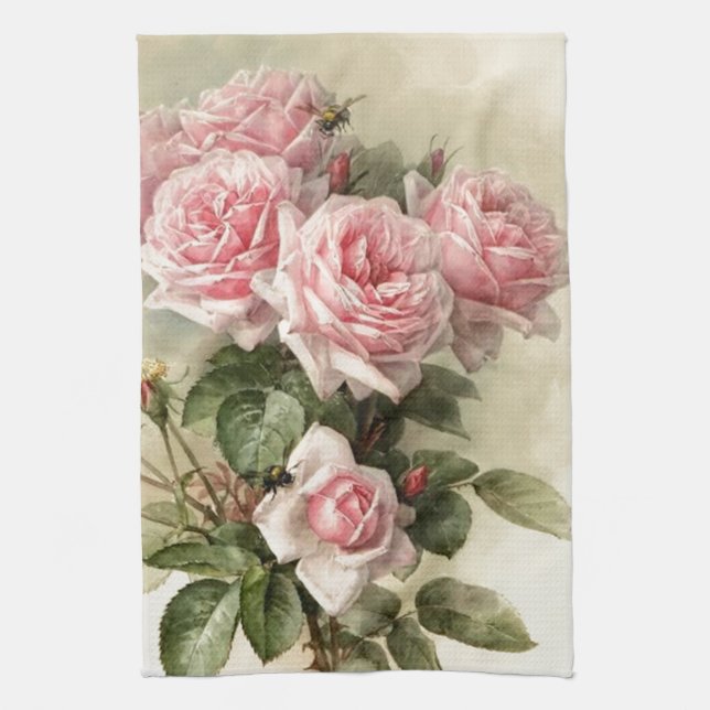 Shabby Chic Pink Victorian Roses Kitchen Towel (Vertical)