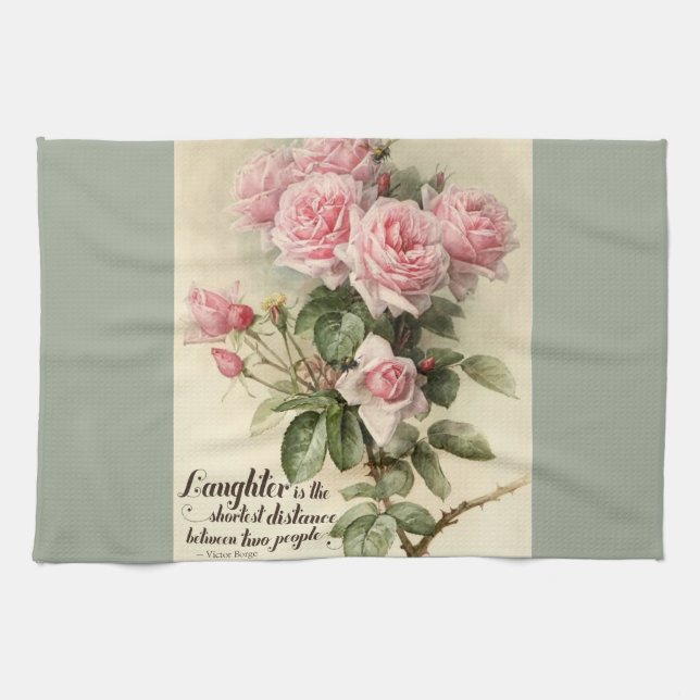 Shabby Chic Pink Victorian Roses Kitchen Towel (Horizontal)