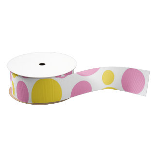 Shabby Chic Pink & Yellow Polka Dots Grosgrain Ribbon