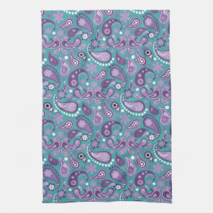 Shabby Chic Purple and blue Paisley Pattern Kitchen Towel