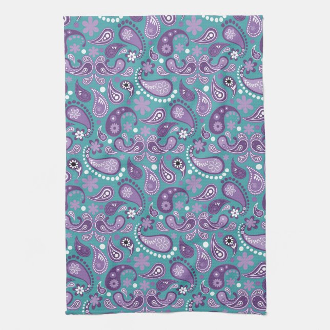 Shabby Chic Purple and blue Paisley Pattern Kitchen Towel (Vertical)