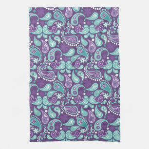 Shabby Chic Purple and Light blue Paisley Pattern Kitchen Towel