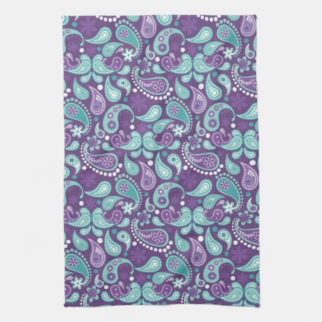 Shabby Chic Purple and Light blue Paisley Pattern Kitchen Towel (Vertical)