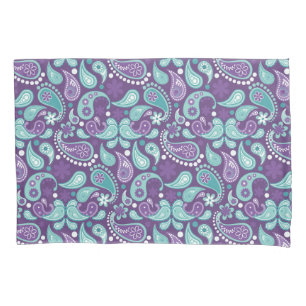 Shabby Chic Purple and Light blue Paisley Pattern Pillowcase