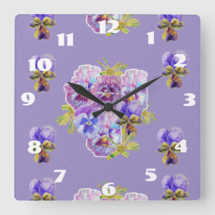 Shabby Chic Purple Pansies Pansy Floral Room Clock