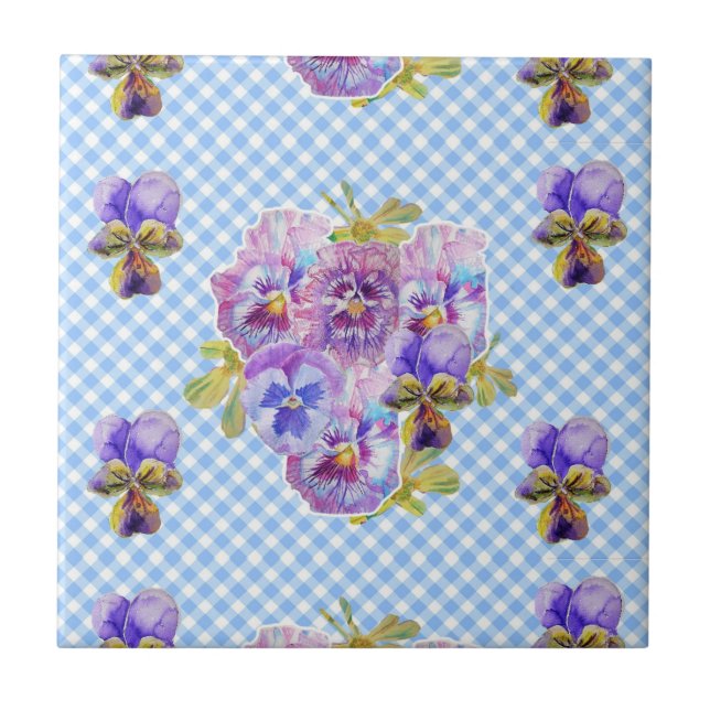 Shabby Chic Purple Pansy art floral Ceramic Tile (Front)