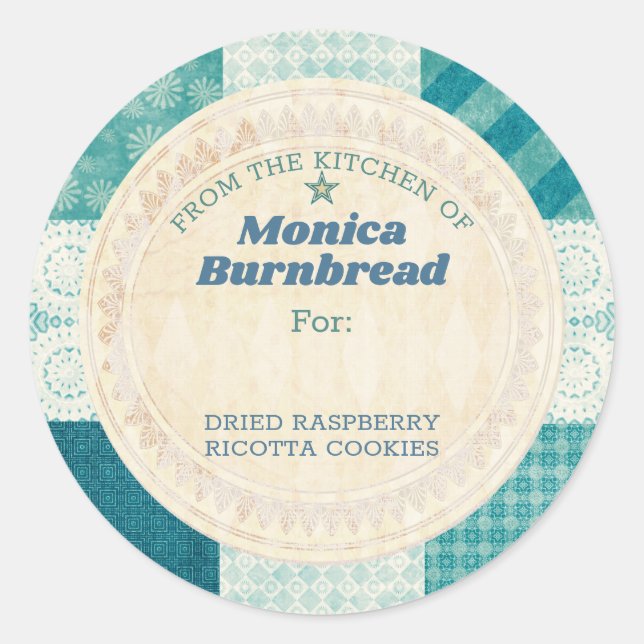 Shabby chic quilt from the kitchen of food gift classic round sticker (Front)