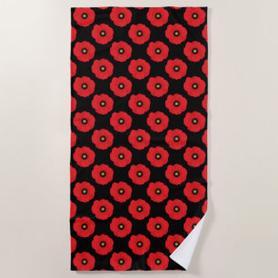 Shabby Chic Red and Black Poppies Floral Beach Towel