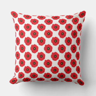 Shabby Chic Red and White Poppies Pattern Throw Pillow