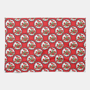 Shabby Chic Red, Black & White Poppies Floral Kitchen Towel