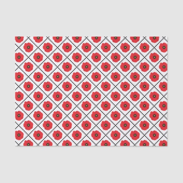 Shabby Chic Red, Black & White Poppies Floral Tissue Paper (Front)