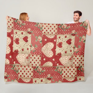 Shabby Chic Red Patchwork Pattern Fleece Blanket