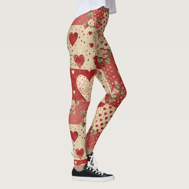 Shabby Chic Red Patchwork Pattern Leggings (Right)