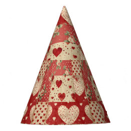 Shabby Chic Red Patchwork Pattern Party Hat