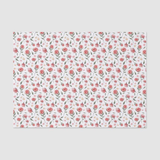 Shabby Chic Red Roses Pretty Tissue Paper (Front)