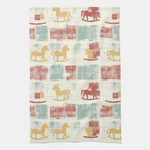 Shabby Chic Rocking Horse Plaid Pattern Kitchen Towel