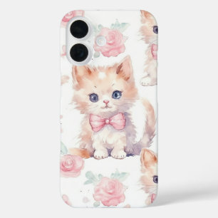 Shabby Chic Romantic Kitten Floral iPhone 16 Case
