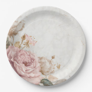 Shabby Chic Romantic Vintage Roses Floral Party Paper Plate