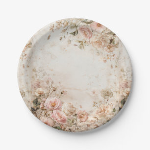 Shabby Chic Romantic Vintage Roses Floral Party Paper Plate