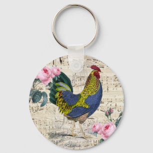 Shabby Chic Rooster Keychain